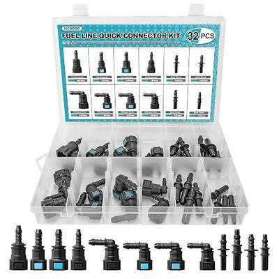 32PCS Fuel Line Quick Connect Assortment Kit, 12 Sizes Fuel Line Repair Kit, Straight Elbow Pipe Connector Fittings SAE 9.89mm & 9.49mm & 7.89mm