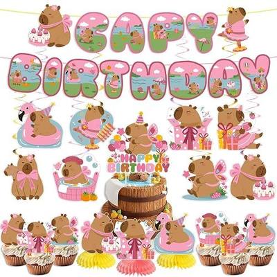35PCS Pink Capybara Birthday Decorations For Girls - Easy Setup - Includes Banner, Hanging Swirls, Honeycomb & Cake Topper - Perfect For Girls’ Birthday