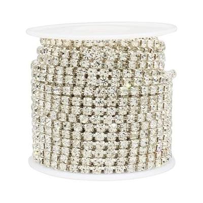 Crystal Rhinestone Chain, 4mm Close Claw Cup Trim, Silver | 10 Yards, For Sewing, Crafts & DIY Decoration