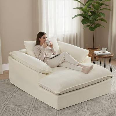 57" Oversized Boneless Chaise Lounge Chair with Ottoman Indoor, Comfy Chenille Upholstered Sofa Bed with Armrest, No Assembly Deep Seat Sleeper Armchairs Couch for Living Room, Bedroom, Beige