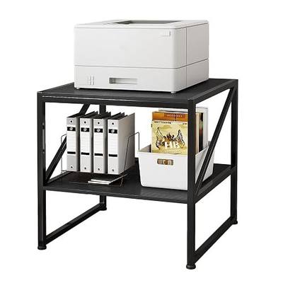 2-Tier Large Priner Stand with Storage Shelf, 20"×20" Under Desk Printer Table for Home Office, Mini Fridge Stand, End Table for Living Room, Heavy Duty Storage Rack for Scanner Fax Machine, Black