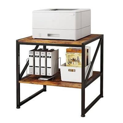 2-Tier Large Priner Stand with Storage Shelf, 20"×20" Under Desk Printer Table for Office, Mini Fridge Stand, End Table for Living Room, Heavy Duty Storage Rack for Scanner Fax Machine, Rustic Brown