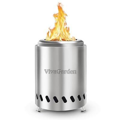 Tabletop Fire Pit, VivaGarden Smokeless Firepit Outdoor & Patio, Safe Burning Portable Mini Table Top Firepit with Carry Bag (Silver, 7.8H x 5.6D)