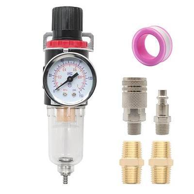 Pneumatic 1/4 Inch NPT AFR2000 Air Compressor Filter Regulator Combo, Water Oil Separator with Pressure Gauge, Manual Drain, Brass Element and Bracket