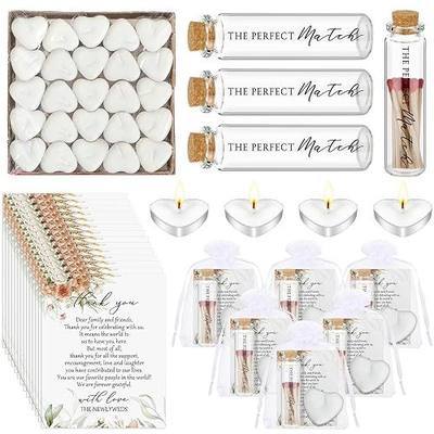 50 Sets Wedding Party Favors for Guests Bulk Including Heart Shaped Candles and Empty Matches Jars with Cork Top Thank You Cards and Organza Bags for Wedding Bridal Shower Party (Boho Flower)