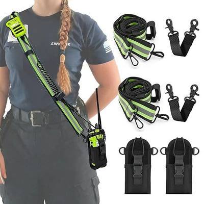 Firefighter Radio Strap and Holder | Reflective Adjustable Shoulder Mic Holder for Walkie Talkie & Two-Way Radio | EMS, Security, Event Staff | Durable Nylon with Metal Clips (2 Pack)
