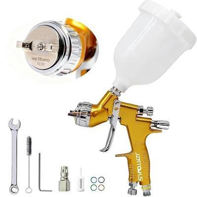 HVLP Spray Gun with 1.3mm Plum Blossom Shape Nozzle, Stainless Steel, Gold, Paint Sprayer Premium Tool Kit for Car & Automotive, Furniture, House Finishing, Varnish and Top Coat