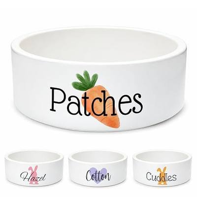 Custom Rabbit Bowl | Personalized Food & Water Dish with Name | Microwave & Dishwasher Safe Ceramic Pet Feeding Bowl | Gift Idea for New Bunny Owners | White – Small