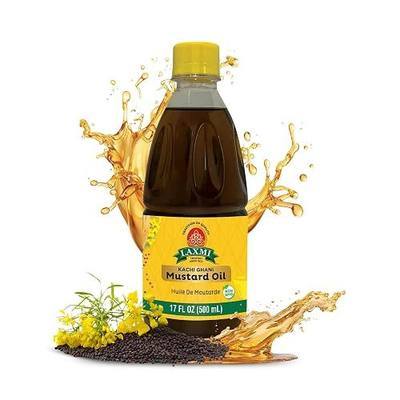 LAXMI Mustard Oil – 17 oz – Natural, Unrefined, Non-GMO, Cold Pressed - Made from Pure Mustard Seeds - Versatile for Cooking and Traditional Use
