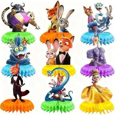 Zootopia2 Birthday Party Supplies , 9Pcs Honeycomb Centerpieces for Zootopia2 Decorations, Double Sided Table Decorations Centerpieces Party