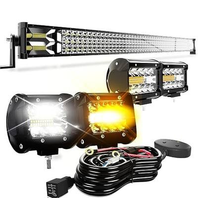 Triple Row 52Inch 300W LED Light Bar 4x4Inch Strobe Pods Kit | Flood Spot Combo Beam Fog Driving Offroad Lighting with Switch Wiring Harness Kit for SUV Ute ATV Truck 4x4 Boat