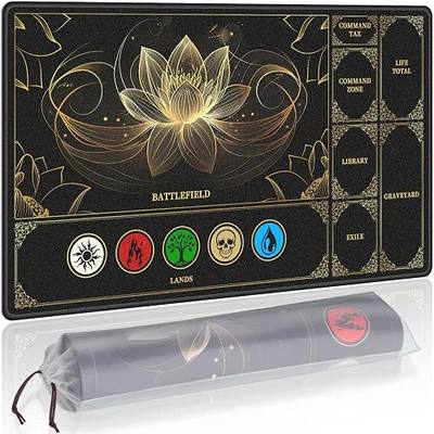 NiHome Playmat Compatible with MTG Magic The Gathering, 24 x 14 Inch - Non-Slip Rubber Base, Stitched Edges, Card Zones & Protective Storage Sleeve (Lotus Pattern)