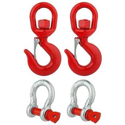 1 Ton 2 Sets Swivel Lifting Hook with 3/8" D Ring Anchor Shackles | Heavy Duty Alloy Steel Swive Hooks for Tow Strap/Winch/Traction Steel Wire/Vehicle Recovery, 2200 Lbs Safety Load Limit