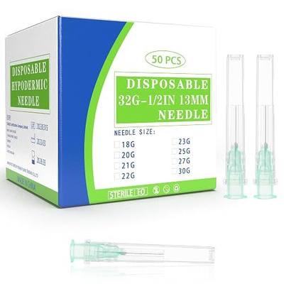 32 Gauge 1/2 Inch Disposable Needles with Caps - Luer Lock Lab Dispensing Accessories Individually Wrapped, Box of 50