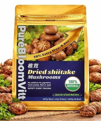 WildSap Emeralds Dried Shiitake Mushrooms Whole - 8.8 oz (250g) Value Size, Premium Large Thick Caps with Trimmed Stems, Non-GMO & No Sulfur, Rich Umami Dried Mushrooms for Soup, Ramen & Stews