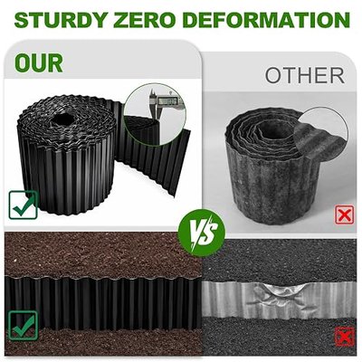 Corrugated Metal Edging, 6"x45Ft Rust-proof Landscape Edging Border | Black Galvanized Steel, Weather Resistant, Flexible DIY Shape, for Lawn, Flower Bed, Garden Fence, Tree Ring, Pathway