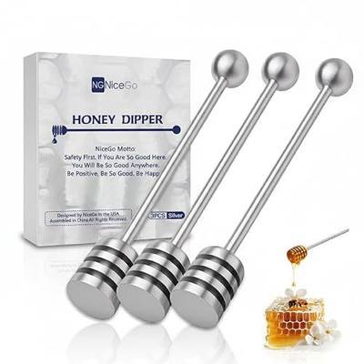 NiceGo Honey Dipper. Premium 304 Stainless Steel Honey Dipper Set, 6.3 Inch Kitchen Stirrer, 3 Pack Deep-Groove Honeycomb Sticks for Syrup, Molasses, and Sauces, Dishwasher Safe. 3 PCS in One Box.