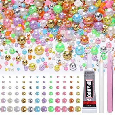 Mixed Color Flatback Pearls for Crafting 60g Half Pearls for Nails DIY Bags | White Gold Silver Pink Yellow Nail Pearls Gems 3/4/5/6/8/10mm Half Round ABS Flatback Pearls Bedazzling for Shoes Clothes