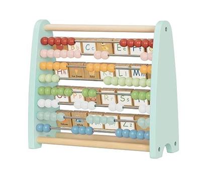 Wooden Abacus for Kids Math - Counting and ABC Alphabet Learning Toy for 3 4 5 Year Old, Montessori Toys Ages 2-5, Toddler Educational Toy, 80 Beads, 26 Letters, Preschool Gift
