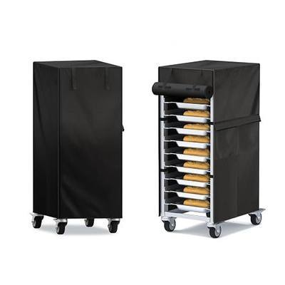 Speed Rack Cover 10-Tier 23"×28"×32" – 420D Oxford Waterproof/Dustproof Bread Rack Cover with Roll-Top Door, 1 Side Pocket-Commercial Bakery Bun/Sheet Pan Rack Protector, Black