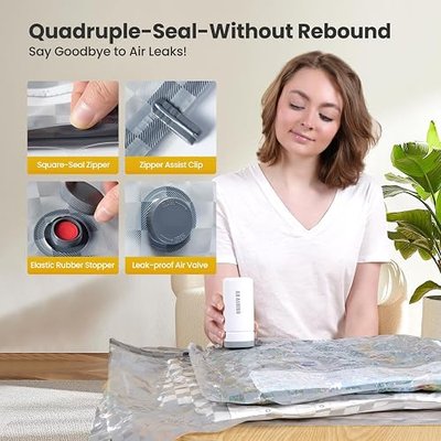 15 Pack Vacuum Storage Bags for Travel with Digital Display Air Pump,Carry-on Packing Bags for Luggage and Suitcase,Space Saver for Clothes