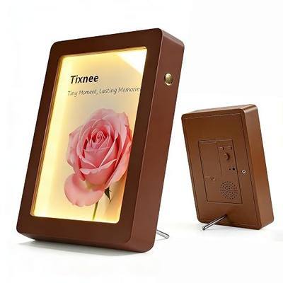 Wooden Recordable Picture Frame with Voice Recording and LED Light | 180-second voice recording. Warm LED light. Fits 3.5x5, 4x6 & 5x7 photos. Tabletop display. Meaningful Keepsake Gift.
