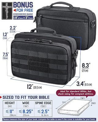 RXW Large Bible Cover Bag for Men Women, Tactical Bible Carrying Case | Fully Padded Double Layer Design, Utility Church Bag Organizer with Shoulder Strap, Tablet Art EDC, Christian Gifts for Mom