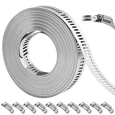 16 FT DIY Hose Clamps Assortment Kit,304 Stainless Steel Hose Clamps,Worm Gear Duct Pipe Hose, 16 FT Metal Strap+10 Stronger Fasteners,Large Adjustable Worm Gear Band Hose Clamps.