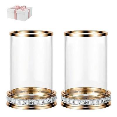2pcs Hurricane Candle Holder, Pillar Candle Holders with Clear Glass Sleeve | Small Crystal Lantern for Fall Thanksgiving Christmas Holiday Dining Table Centerpiece