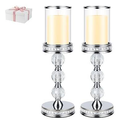 14.7" Tall Hurricane Candle Holder, Pillar Candle Holders with Glass Sleeve | Crystal Candle Stands for Fall Thanksgiving Christmas Holiday Dining Table Centerpiece