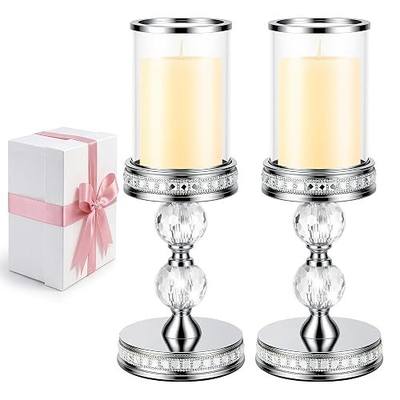 12.4" Tall Hurricane Candle Holder, Pillar Candle Holders with Glass Sleeve | Crystal Candle Stands for Fall Thanksgiving Christmas Holiday Dining Table Centerpiece