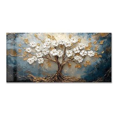 LMSDYSHU Blue Tempered Glass Backsplash for Kitchen Stove 30x14 Inch | One Piece Oven & Range Backsplash, Tree of Life Pattern, Heat Resistant & Easy to Clean