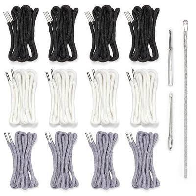12 Pieces Drawstring Pants Threader with Replacements Draw Strings for Men & Women, 57 Inch Drawstring Cord for Shorts, Pants, Sweatpants, and Hoodies Repairing (4 Black, 4 White, 4 Grey)