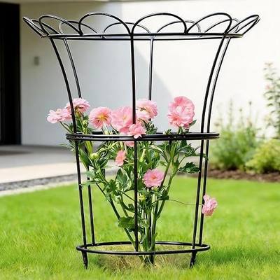 Heavy Duty Peony Cage and Supports - 26" Cast Iron Plant Support for Outdoor Plants, Perfect for Roses and Climbing Vines, Durable Rust-Resistant Design, Quick Assembly Flower Ring Stakes