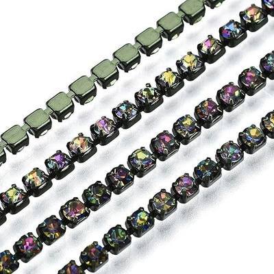 KISSITTY 2mm Rhinestone Chain 10 Yards Colorful SS6.5 Crystal Trim Cup Chains Embellishments for DIY Sewing Jewelry Wedding Party Clothes Decoration Crafts Ornaments