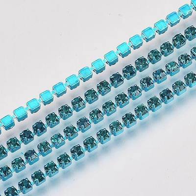KISSITTY 2.4mm Rhinestone Chain 10 Yards Peacock Blue Color SS8.5 Crystal Trim Cup Chains Embellishments for DIY Sewing Jewelry Wedding Party Clothes Decoration Crafts Ornaments