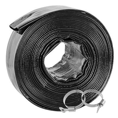 Poolvio Backwash Hose 1-1/2" x 50 ft, Heavy-Duty Lay-Flat Reinforced PVC Discharge Hose with 2 Stainless Steel Thumb Screw Clamps, Leak-Resistant for Inground & Above-Ground Pool Filters