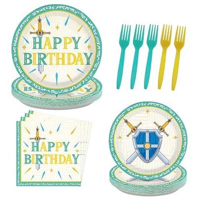 96Pcs A Legend In The Making Party Supplies for Game Theme Party Serves24 | Gaming Birthday Decorations Plates and Napkins Legend Game Tableware Set for Boys Birthday Party Supplies