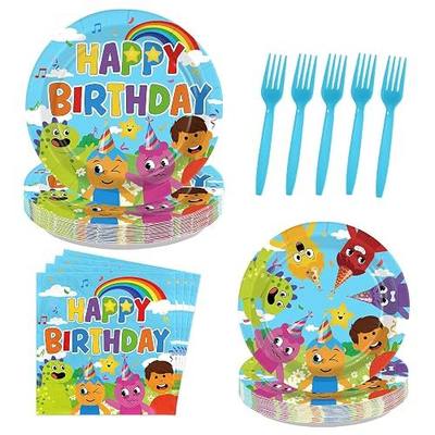96 Pcs Songs Theme Party Decoration for Girls Boys, Serves 24 | Monster Birthday Plates and Napkins Cartoon Songs Tableware Set for Baby Shower Music Theme Birthday Party Supplies