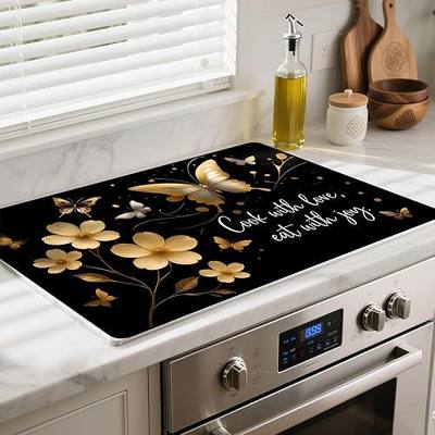 Heat-Resistant Stove Top Cover with Anti-Slip Rubber Coating – Electric Stove Protector, Scratch-Resistant, Expands Counter Space (Yellow flowers, 28.5"L x 20.5"W)