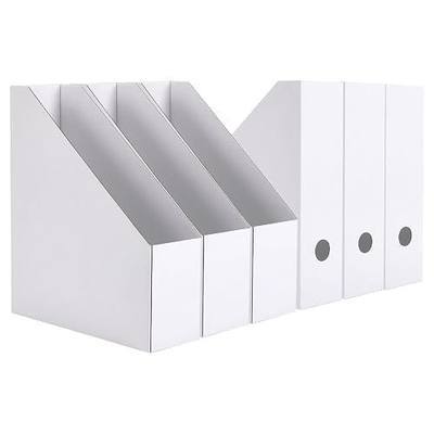 EXYGLO 6 Pack White Magazine File Holder, Cardboard Magazine Rack with Label, Foldable Storage Organizer Box for Book, Documents, 10x3.3x12 Inches