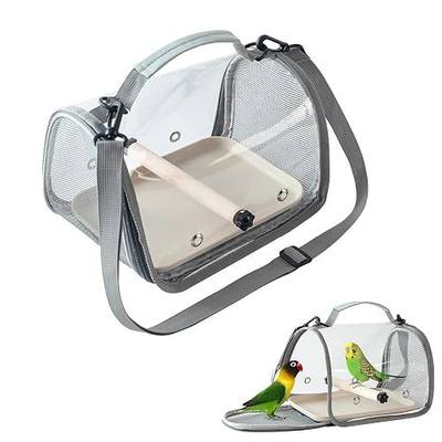 Portable Bird Travel Carrier with Breathable Mesh Windows Hands Free Bag | Parrot Backpack for Vet Visit Shopping Hiking, Clear View Small Pet Cage with Easy Clean Removable Tray and Perch