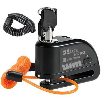Rechargeable Motorcycle Disc Lock with 120dB Alarm, 5FT Reminder Cable with Anti-Theft Helmet Lock Cable, IP67 Waterproof, Universal Fit for Motorcycle Bike Scooter Ebike