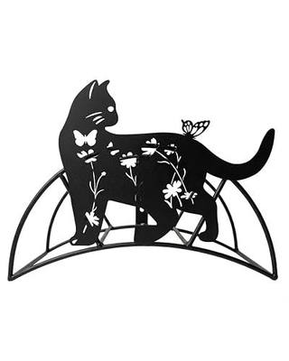 Black Cat Hose Hanger Metal WallMount HeavyDuty 125'5/8"Garden Hose Holder | Butterfly Sculpture Art Animal Metal Hose Holds Rack 125'5/8" Outdoor Decor Hose Organizer for Extension Cords Vacuum Lines