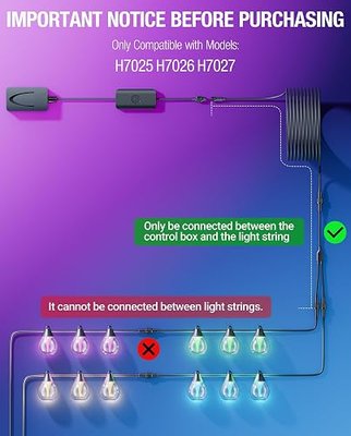 Waterproof Y-Splitter Connector for Govee Light H7026 H7027 H7025 | (1 Male to 2 Female) Extension Cable Compatible with Govee Outdoor Clear Bulb Lights (Model Number H7025, H7026, H7027)