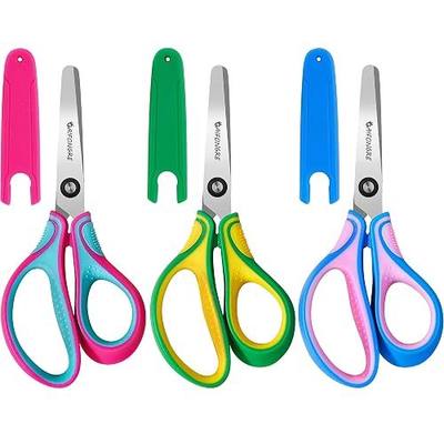 6" Kids Safety Scissors 3-Pack, Blunt Tip with Protective Cover & Ergonomic Soft Grip Handles, Stainless Steel for Right-Handed Ages 5-12, School Home Craft Supplies
