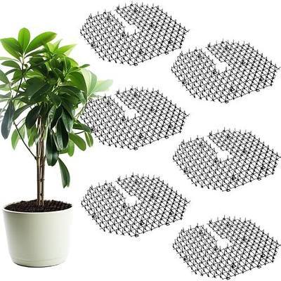 Sadnyy 6 Pcs 11.8 Inch Plant Pot Grids Black Indoor Plant Protector from Cats Animals Soil Covers Feces Deterrent Mat with Spikes for Outdoor Garden Pot Protection