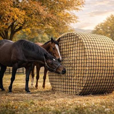 6x6 ft Round Bale Hay Net – Slow Feeder for Horses & Livestock, Extra Dense 2" Knotless Holes, Durable & Healthy Feeding Solution