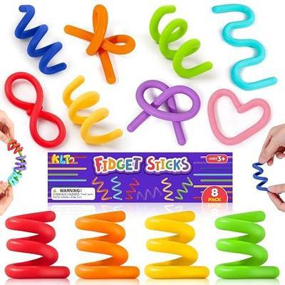 Sensory Toys Fidget Sticks for Kids: 8 Pack Creative Silicone Fidget Sticks - Quiet Desk Fidgets for Classroom Prizes - Fidget Toys for Autism ADHD Stress Relief - Calm Down Back to School Supplies