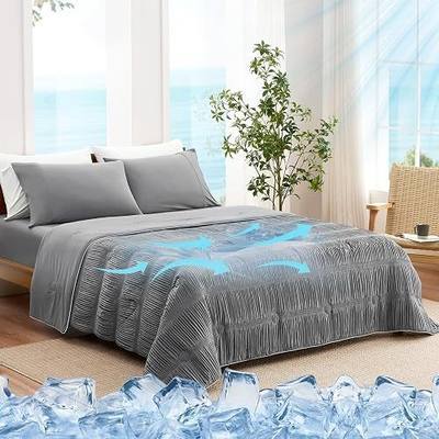 Snuggle Sac Cooling Comforter Queen Size – Q-Max 0.43 Striped Cooling Blanket for Hot Sleepers &Night Sweats, Light Breathable Summer Blanket, Dual-Sided Silk-Smooth, 90x90Inches, Dark Grey